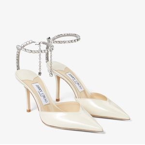 Saeda Jimmy Choo Pump - Patent Leather Pumps with Crystal Embellishment 85mm